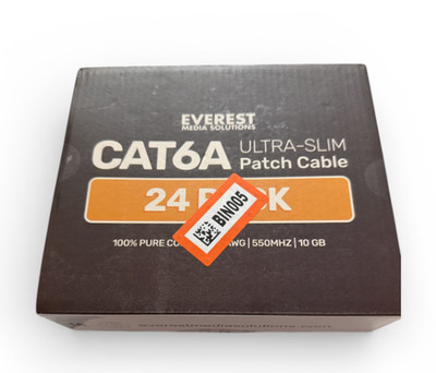 CAT6A Ultra-Slim Ethernet Patch Cable 1ft Black 24 Pack 10Gb