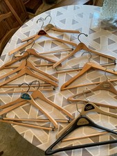 Lot of 12 Unique Antique VTG Wooden Advertising Clothing Coat Hangers Batts MI