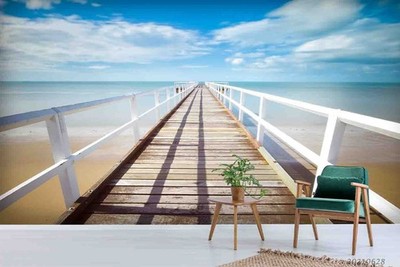 3D Bridge Ocean Sky Landscape Wall Murals Wallpaper Murals Wall Sticker