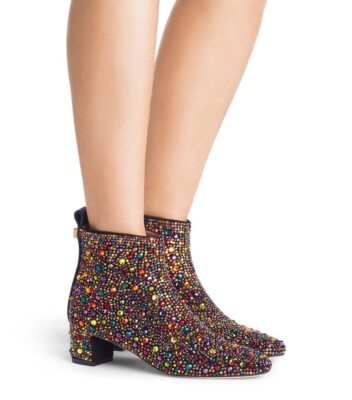 STUART WEITZMAN ''Stardust'' SZ 6.5 Blk/Multicolor Jewel Embellished Boots/Booties