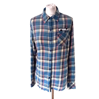 Maison Scotch blau mehrfarbig kariert LS Hemd Größe 2 S UK8 - 10 roher Saum