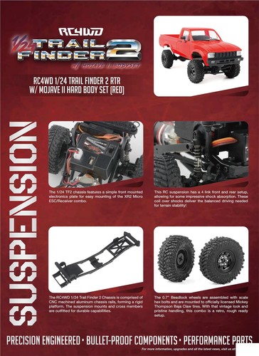 RC4WD 1/24 Trail Finder 2 RTR W/ Mojave II Hard Body Set RED Z-RTR0053 Micro - Picture 10 of 12