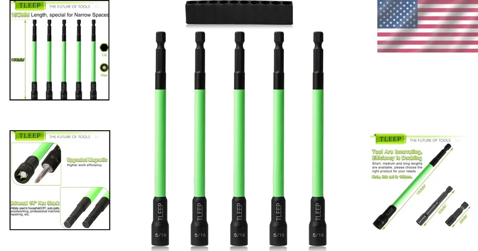 5-Piece Magnetic Nut Driver Set - 150MM Length for Impact Drill Efficiency - Image 2 of 4