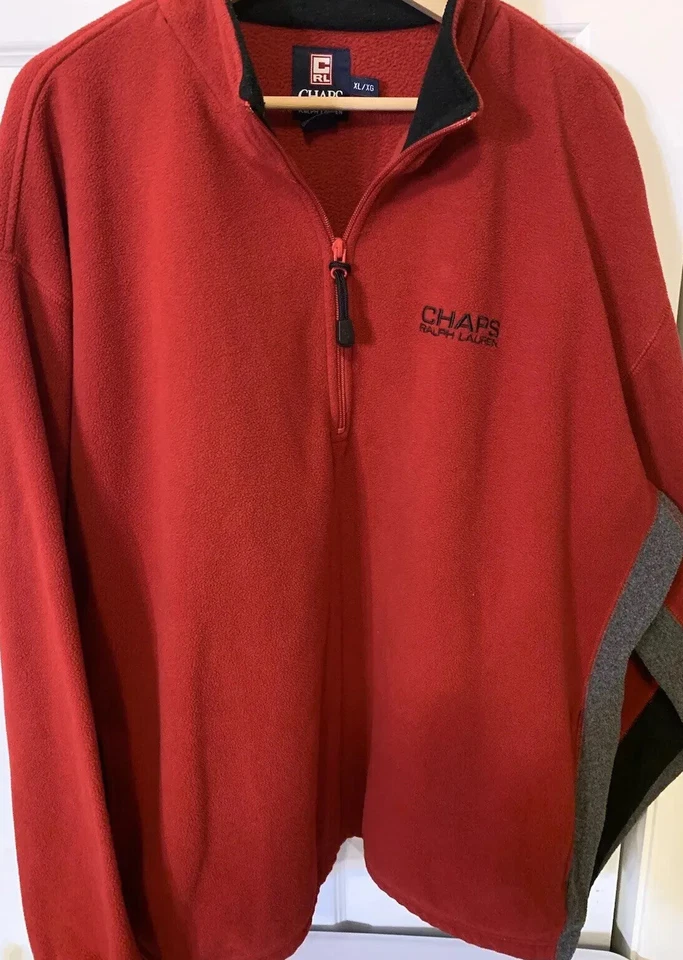 Vtg Chaps Ralph Lauren Mens Sz XL Fleece 1/2 Zip Red Gray Black Sweater Rare - Image 3 of 4