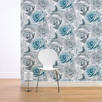 Muriva Madison Rose Florales Vliestapete Blau (119503) Neu Blumen Akzentwand
