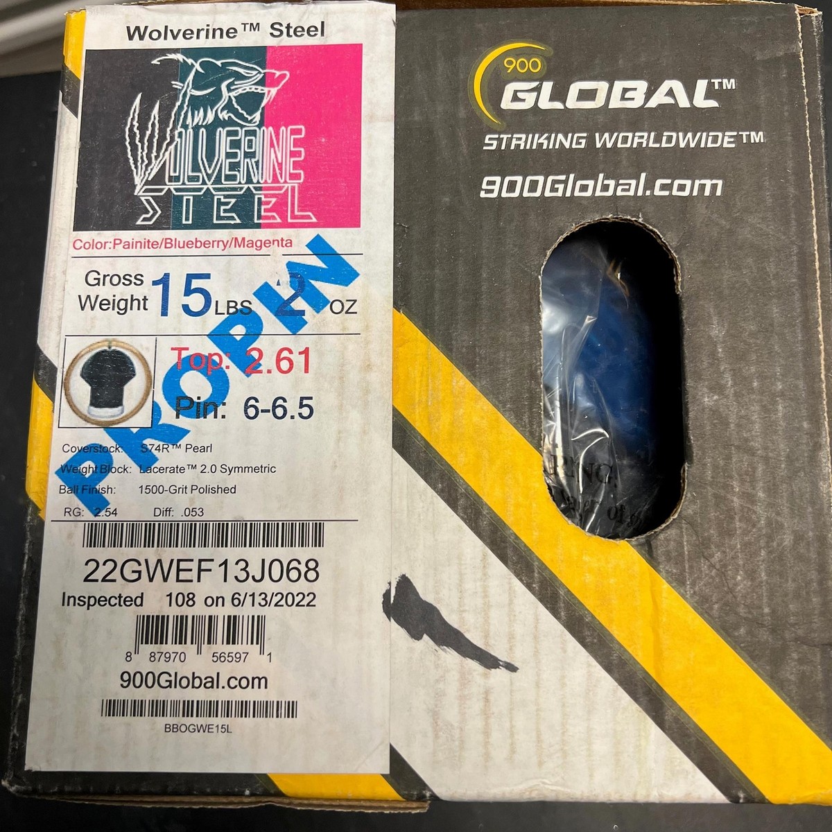 900 Global Wolverine Steel Pro-Pin 15 lbs NIB Bowling Ball! Free