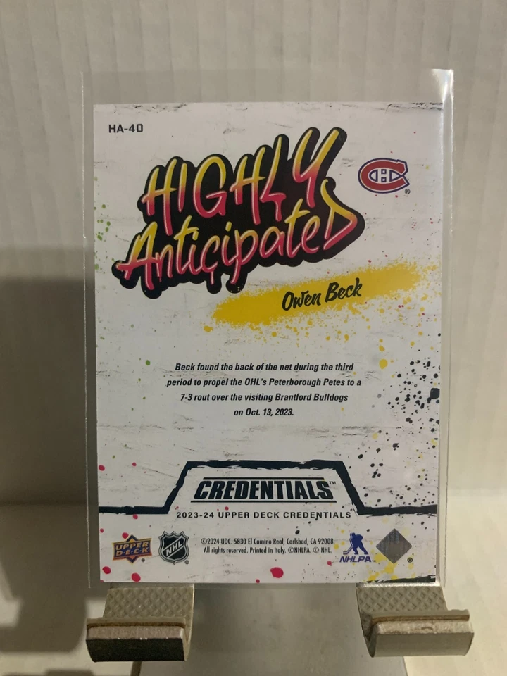 2023-24 Upper Deck Credentials Highly Anticipated Owen Beck HA-40 - Image 2 of 2