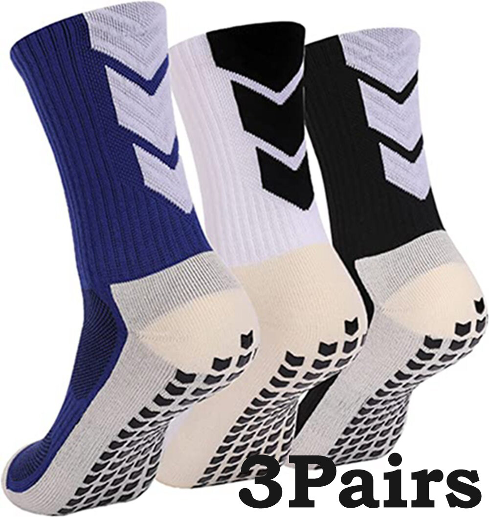 3Pair Anti Slip Non Skid Slipper Hospital Socks with grips for Adults Men Women