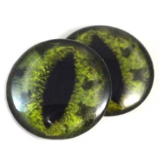 Pair Green Alligator Glass Eyes Jewelry Dolls Taxidermy Flatback Cabochons