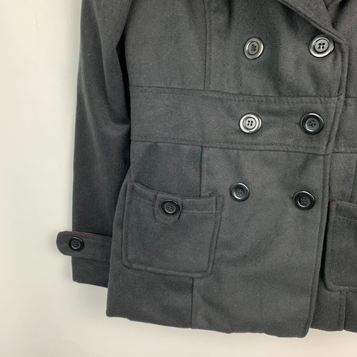 Outer Edge Hooded Pea Jacket Black Double Breasted Pockets Lined Size M NEW - Picture 5 of 10