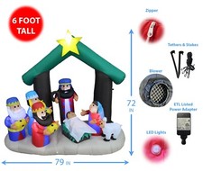 USED 6 Foot Tall Christmas Inflatable Nativity Scene Indoor Outdoor Decoration