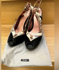 Miu Miu Plaform Peeptoe Heels 39 Gemstone Detail Italy Vintage Y2K Black