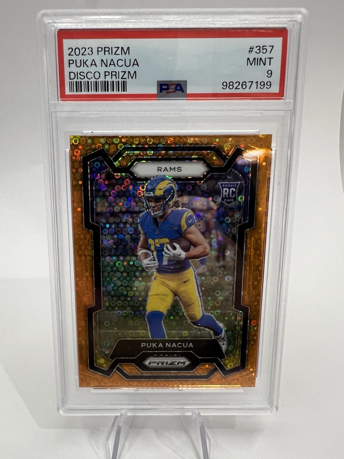 Puka Nacua 2023 Prizm Orange Disco PSA 9 MINT #357 RC Rookie Rams