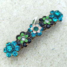 Michal Negrin Hair Clip Colorful Flowers Blue Roses Swarovski Crystals Gift