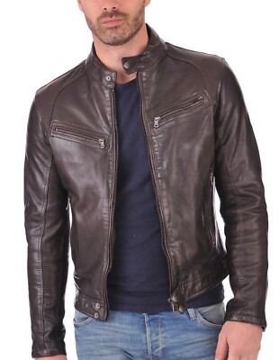 Mens Stylish Black Leather Motorcycle Jacket Lambskin Trendy Punk jacket MJ51