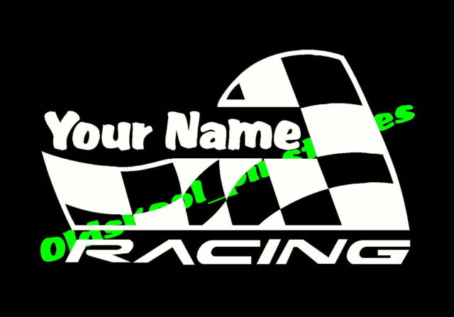 Name /& number racing checkered flag /& flame custom vinyl window sticker