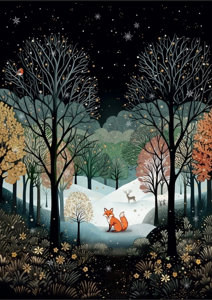 Bug Art Christmas card embossed foiled effect ~ Fox Landscape ~ SINGLE CARD