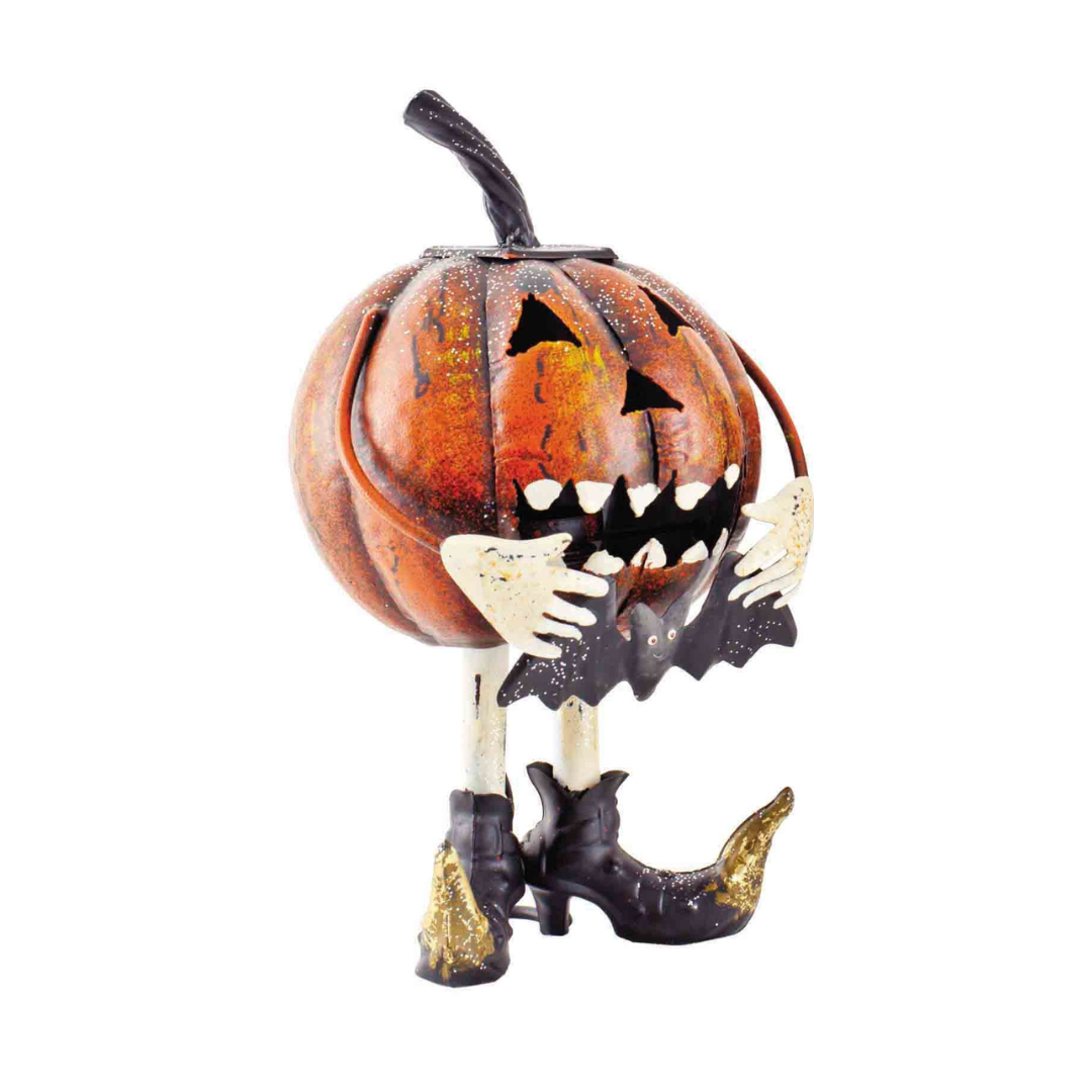 Halloween Decoration Heaven Sends Standing Pumpkin with Bat Tea Light Holder