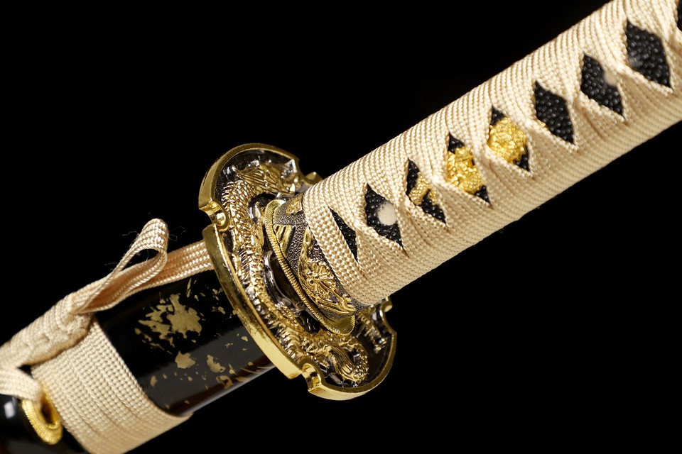 30'' Dragon Theme Sword Wakizashi 1095 Carbon Steel Gold Blade Full