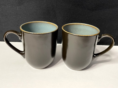 2 Pc  Blue and Brown Speckled Coffee Mugs Tea Cups
