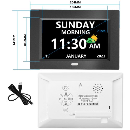 7 Inch Clock with Day and Date for Elderly Large Display Digital Clocks 12 Al... - Picture 2 of 8