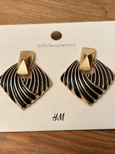 H&M Fashion Earrings Deco x 2 Gold/Gold & Black Party