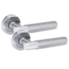 UAP Internal Door Handle Pair Knurled Style on Round Rose  - Polished Chrome