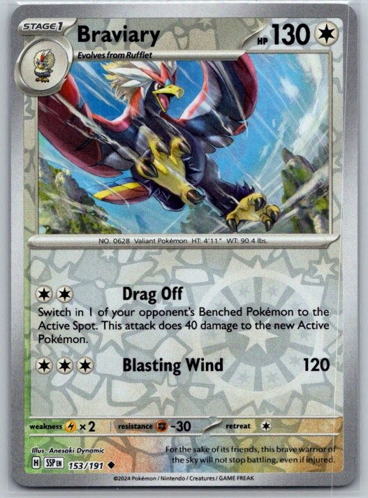 Braviary 153/191 Uncommon Surging Sparks Pokemon Reverse Holo Near Mint