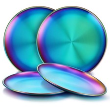 4-Piece 18/8 Stainless Steel Plates, Metal 304 Dinner Dishes for Kids Toddler