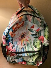 Floral Botanical Backpack w Bottle Pockets and Zip Around School Travel Bag New
