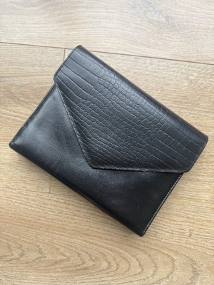 Vintage Echtleder Adressbuch Organizer Kroko-Optik schwarz Ringbuch 