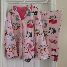 Nick and Nora Vintage VHTF Christmas Kittens 100 Cotton Flannel Pajama Set