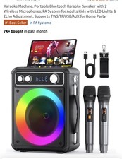 NEW Karaoke Machine Portable Bluetooth Speaker PA 2 Wireless Mics LED Lights