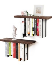 Rustic Floating Wood Bookshelves Set of Two