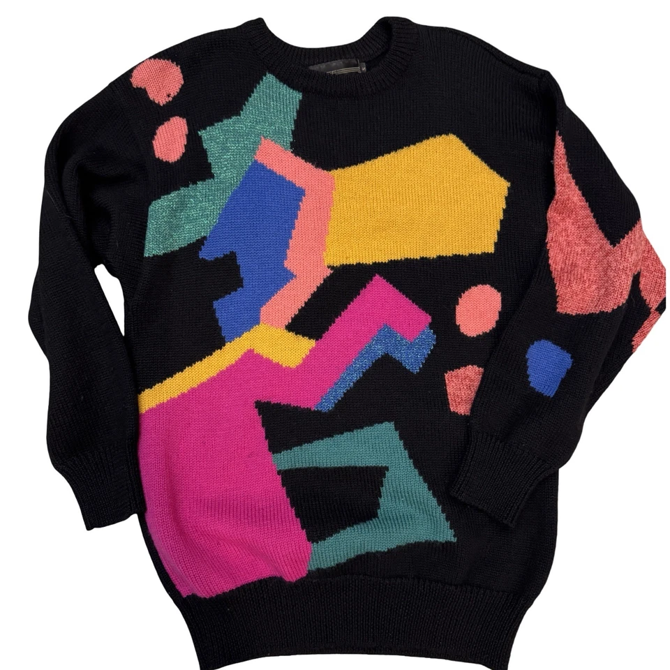 Suéter de lã geométrico abstrato vintage anos 80 Spree International Skiwear retrô - Imagem 2 de 4