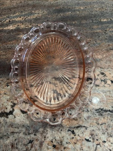 Anchor Hocking 12-3/4" Pink Depression Old Colony Lace Edge Oval Serving Platter