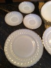 Vintage Anchor Hocking Fire King Plates Swirl Gold Rim Milk Glass-8 pieces  — photo 8