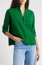 NEW FRANK EILEEN Patrick Popover Henley in Green. Heritage Jersey. Size Large