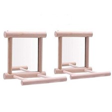 Bird Mirror Wooden Hanging Swing Interactive Play Toys for Small Parrot Budgi...