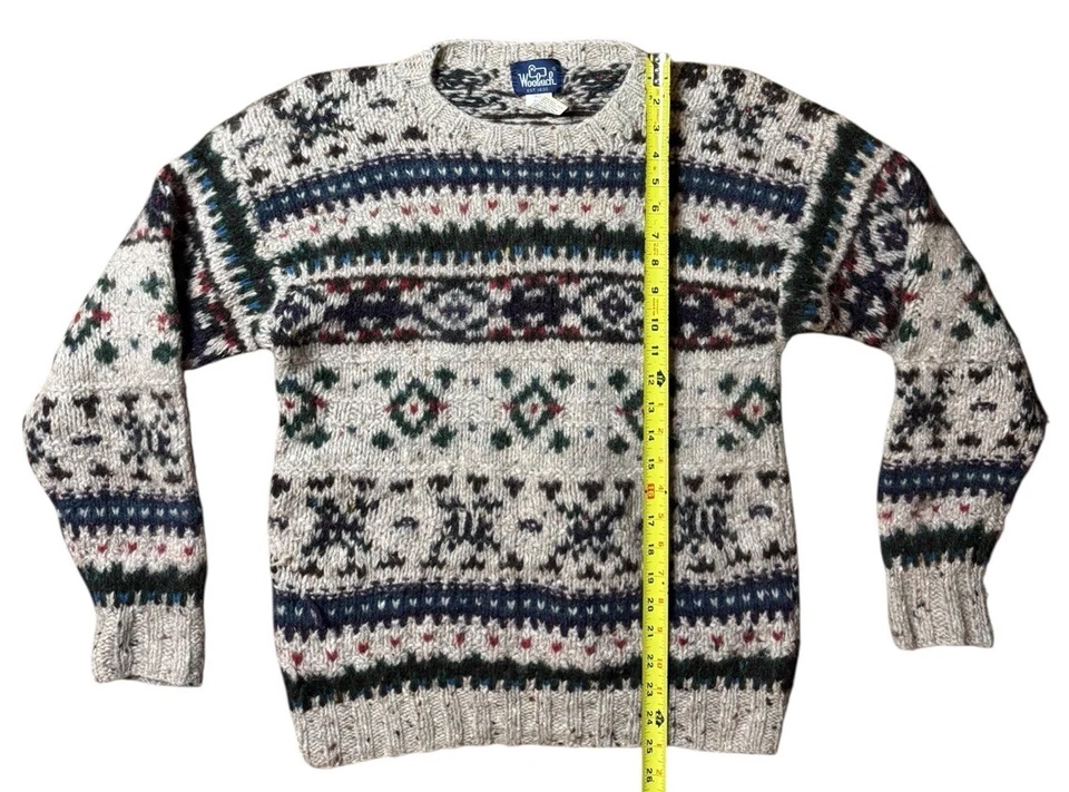 Vintage WOOLRICH Men’s Fair Isle Nordic Wool Sweater Sz Large - Image 3 of 4