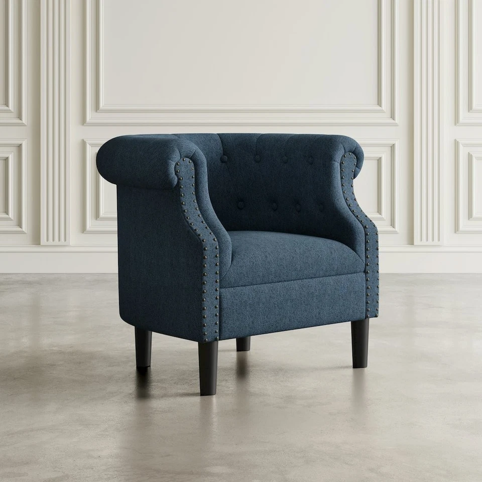 Transitional Contemporary Upholstered Barrel Curved Back Accent Chair - Image 3 of 4