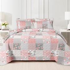 3Pc Patchwork Quilt Bedding Set Lightweight Floral Bedspread Coverlet Reversible