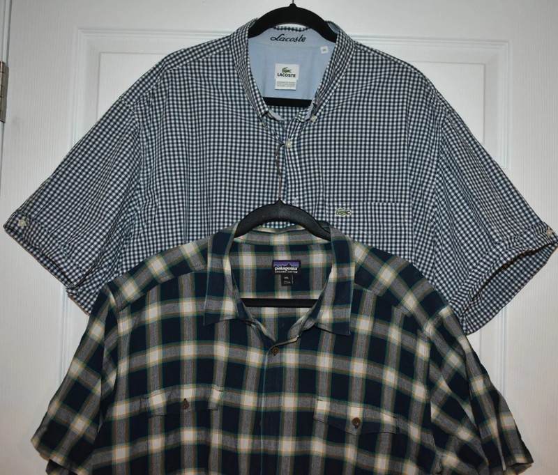 Lot 2 Lacoste Patagonia Men Navy Blue Short Sleeve Shirt SZ XXL