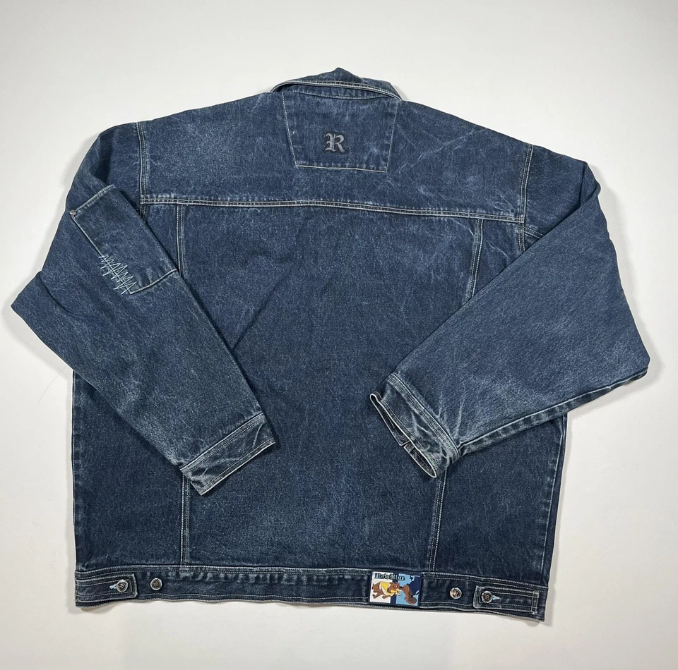 Chaqueta Azul Crudo Para Hombres 2XL Denim Bordado Bulldog Gráfico Dis my Cuna Aplique Foto 2 de 4