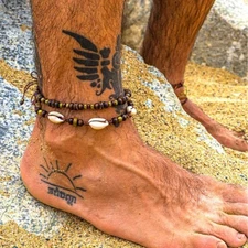 Bohemia Mens Wooden Shell Anklet Handmade Adjustable Beach Surfer Foot Jewelry