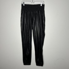 Commando Faux Leather Jogger Pants Womens Medium Black Smocked Waist Pockets