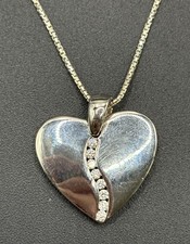 EUC Sterling Silver Cubic Zirconia 18" Heart Pendant Necklace 925 Y4