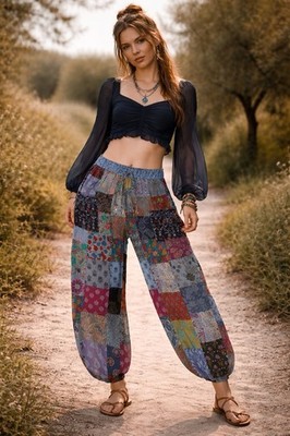 Hippie Forever Handmade Patchwork Genie Pants Womens SZ OS Dreamy Forest Fairy