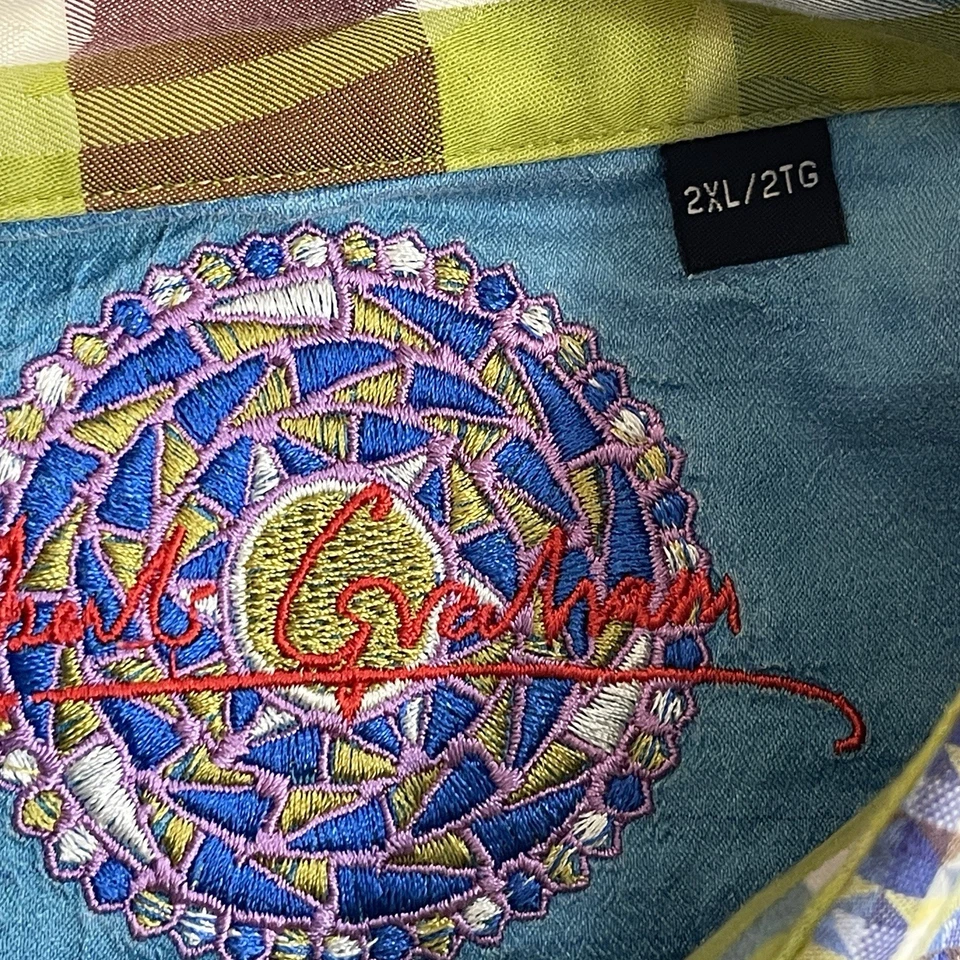 Camisa de vestir Robert Graham para hombre 2XL azul amarillo geométrico colorido puño abatible Foto 3 de 4