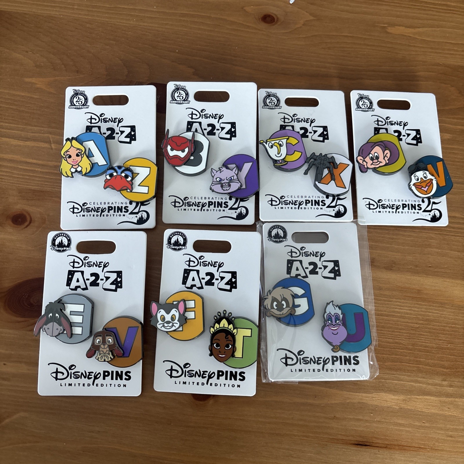 Disney Limited Edition A-Z Character Pins Set (All 7 Pins Shown) 